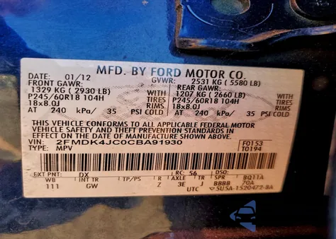 2012 Ford Edge Sel z USA, uszkodzony, nr VIN 2FMDK4JC0CBA91930